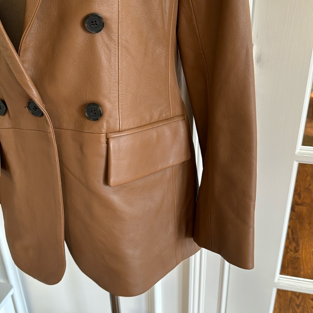 FRAME 70s Blazer - Leather Jacket size 6 Latte - Picture 4 of 16